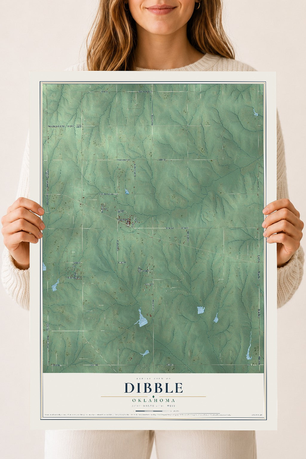 Map of Dibble, Oklahoma, 18 x 24 inch unframed archival matte print