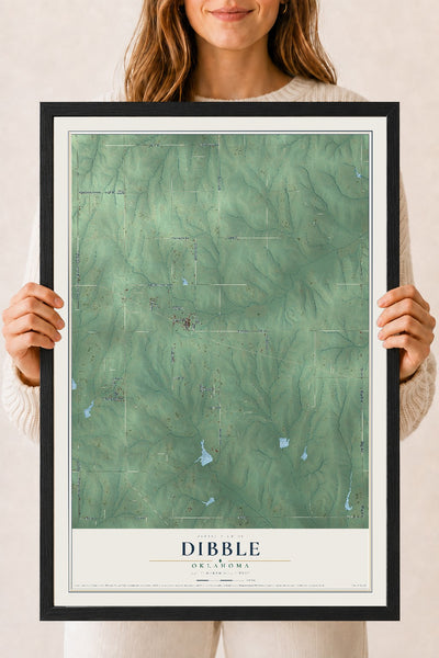 Map of Dibble, Oklahoma, 18 x 24 inch print in a black wood frame