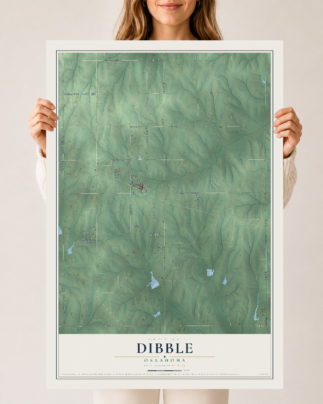 Map of Dibble, Oklahoma, 24 x 36 inch unframed archival matte print