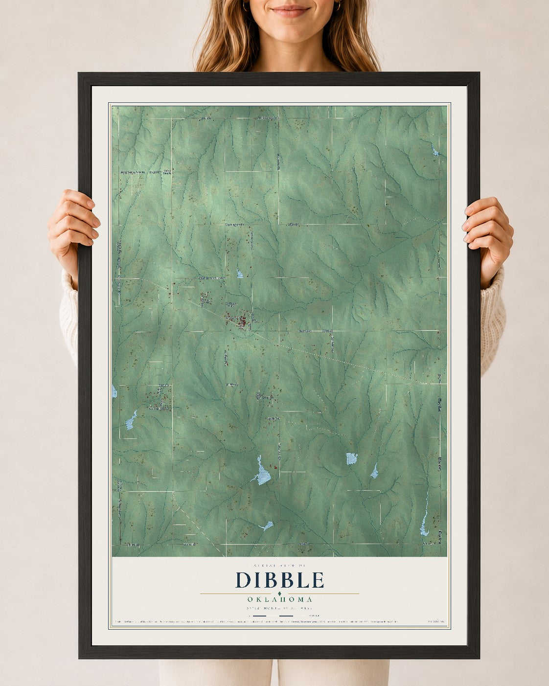 Map of Dibble, Oklahoma, 24 x 36 inch print in a black wood frame