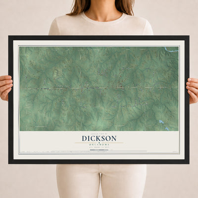 Map of Dickson, Oklahoma, 18 x 24 inch print in a black wood frame