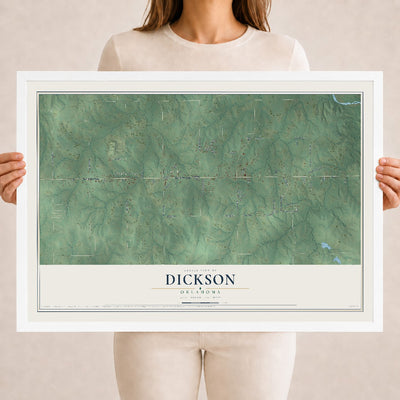 Map of Dickson, Oklahoma, 18 x 24 inch print in a white wood frame