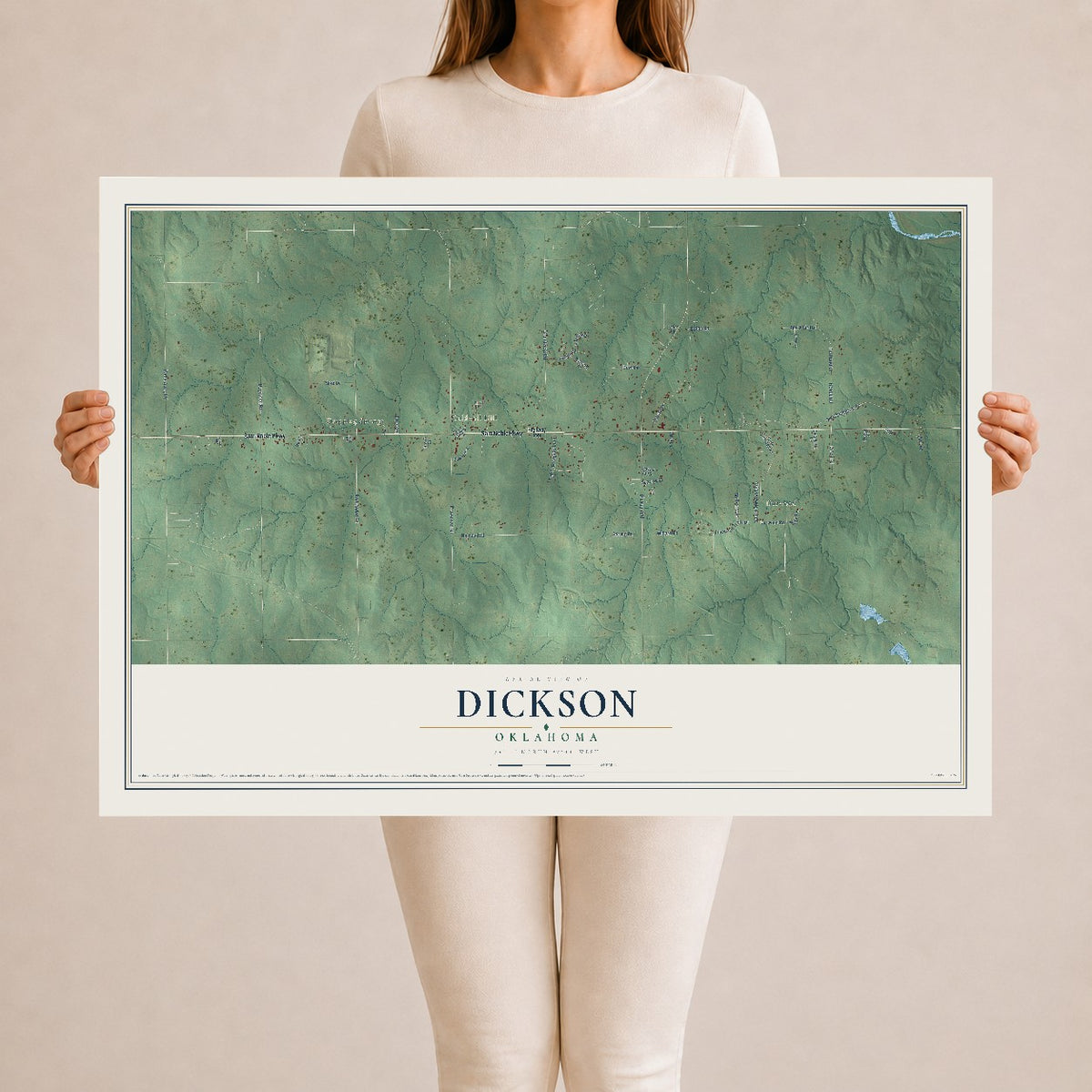 Map of Dickson, Oklahoma, 24 x 36 inch unframed archival matte print