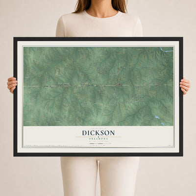 Map of Dickson, Oklahoma, 24 x 36 inch print in a black wood frame