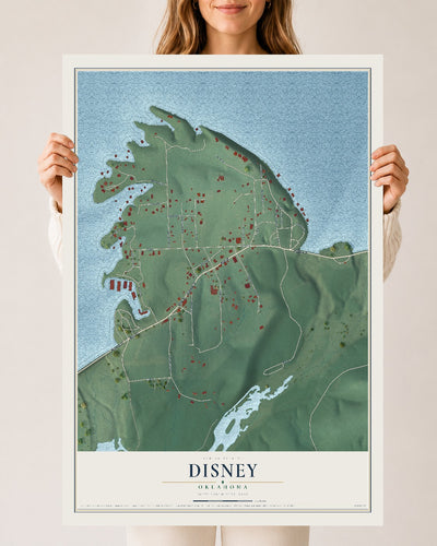 Map of Disney, Oklahoma, 24 x 36 inch unframed archival matte print