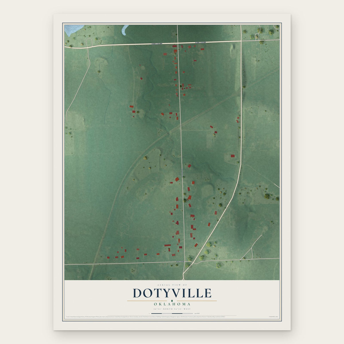 Dotyville, Oklahoma map print, the full design