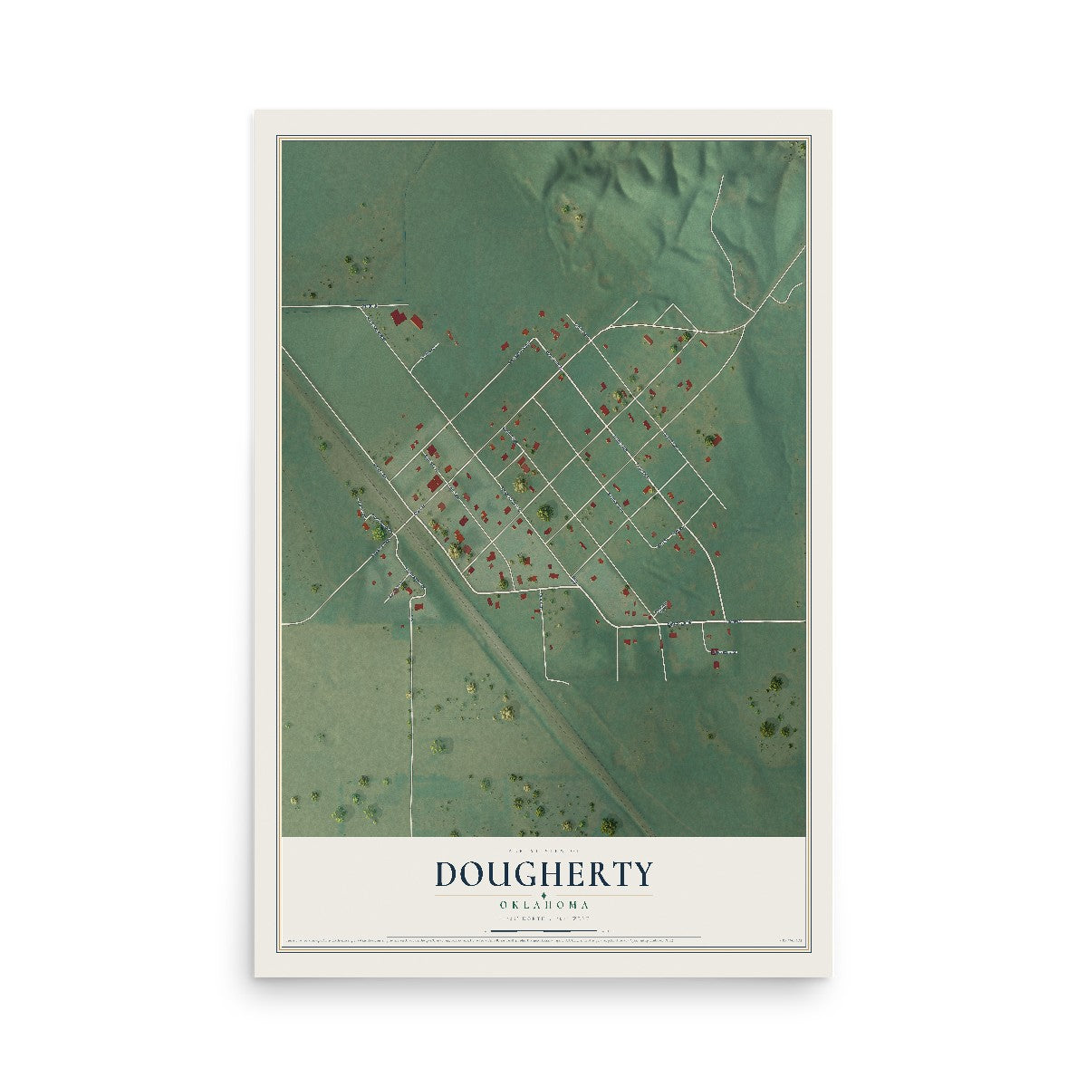 Map of Dougherty, Oklahoma, 12 x 18 inch unframed archival matte print