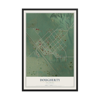 Map of Dougherty, Oklahoma, 12 x 18 inch print in a black wood frame