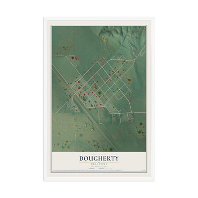 Map of Dougherty, Oklahoma, 12 x 18 inch print in a white wood frame