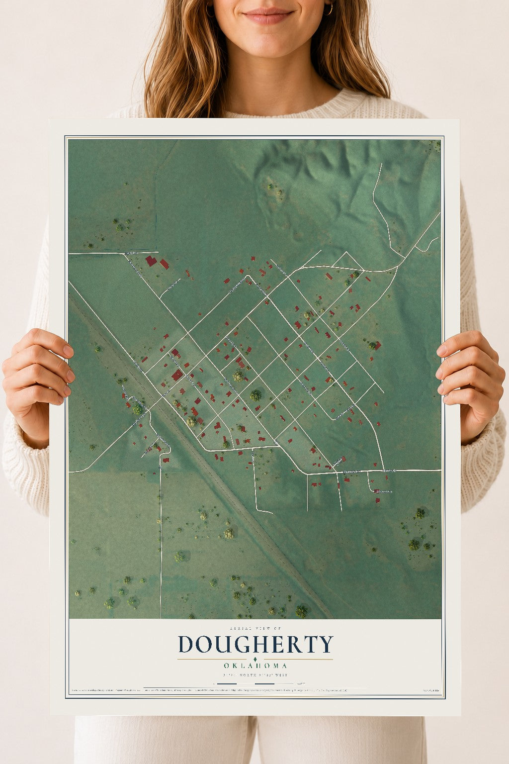 Map of Dougherty, Oklahoma, 18 x 24 inch unframed archival matte print