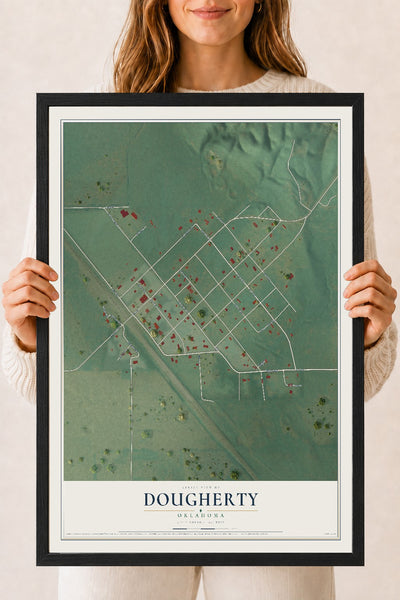 Map of Dougherty, Oklahoma, 18 x 24 inch print in a black wood frame