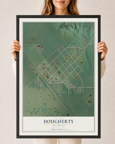 Map of Dougherty, Oklahoma, 24 x 36 inch print in a black wood frame