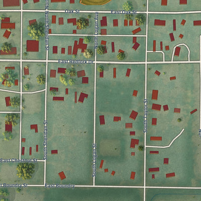 Close-up of the map of Dover, Oklahoma print showing street and building detail