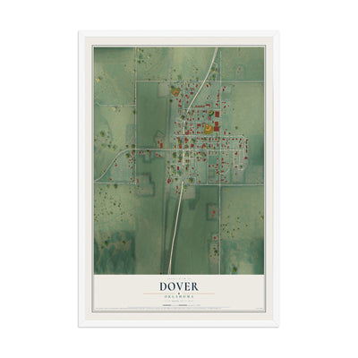 Map of Dover, Oklahoma, 12 x 18 inch print in a white wood frame