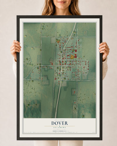 Map of Dover, Oklahoma, 24 x 36 inch print in a black wood frame
