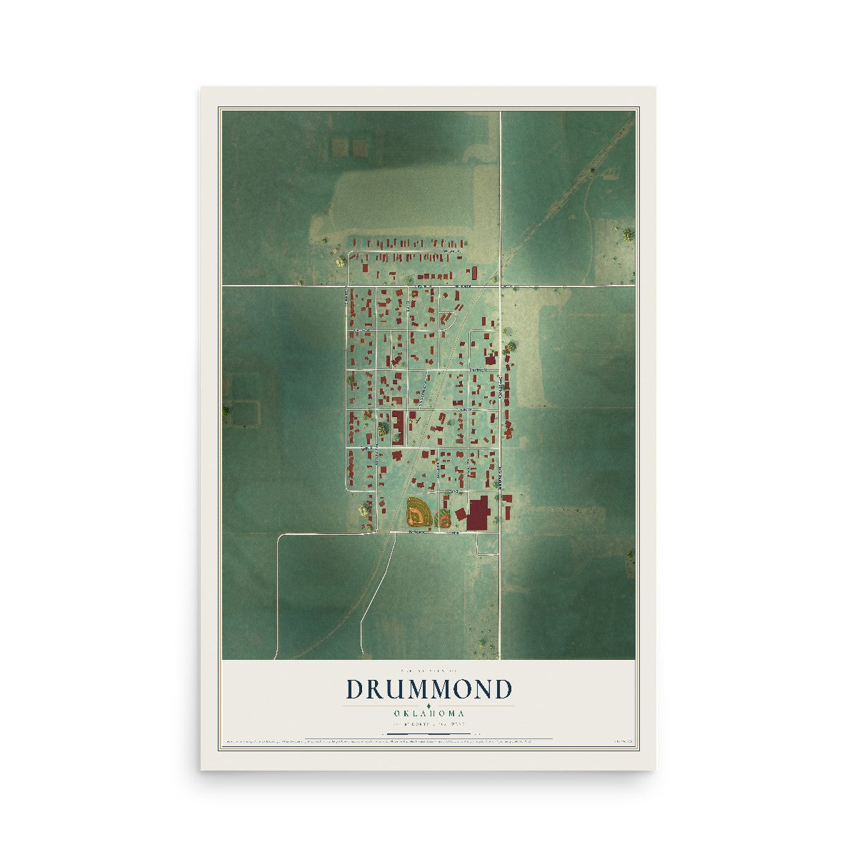 Map of Drummond, Oklahoma, 12 x 18 inch unframed archival matte print