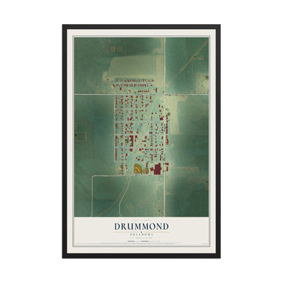 Map of Drummond, Oklahoma, 12 x 18 inch print in a black wood frame