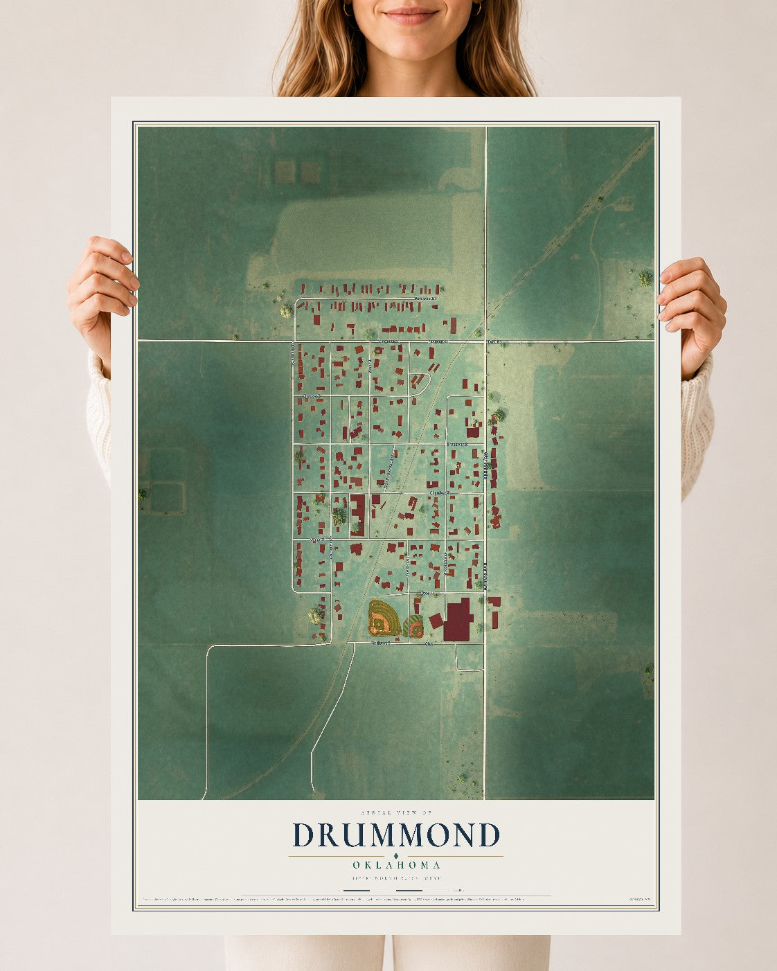 Map of Drummond, Oklahoma, 24 x 36 inch unframed archival matte print