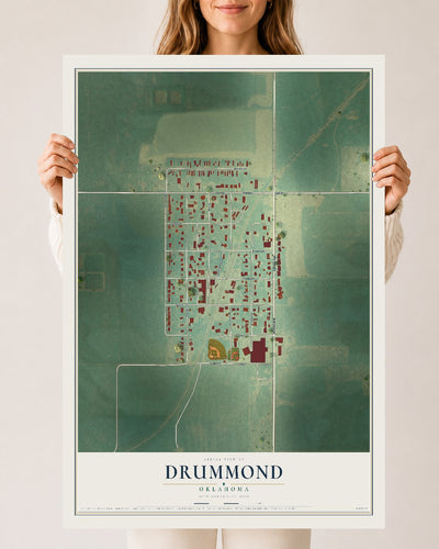 Map of Drummond, Oklahoma, 24 x 36 inch unframed archival matte print