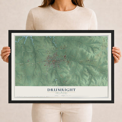 Map of Drumright, Oklahoma, 12 x 18 inch print in a black wood frame