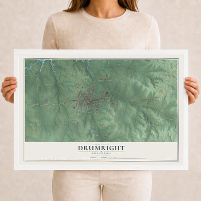 Map of Drumright, Oklahoma, 12 x 18 inch print in a white wood frame