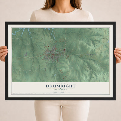 Map of Drumright, Oklahoma, 18 x 24 inch print in a black wood frame