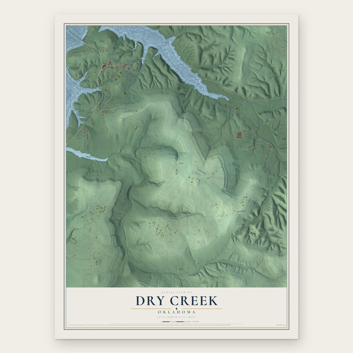 Dry Creek, Oklahoma map print, the full design