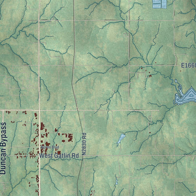 Second close-up of the map of Duncan, Oklahoma print showing more streets and buildings