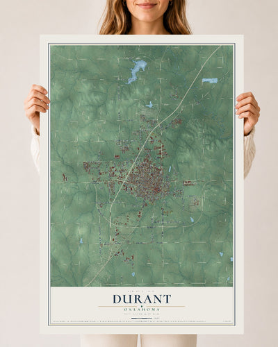 Map of Durant, Oklahoma, 24 x 36 inch unframed archival matte print