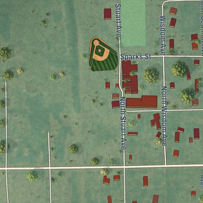 Second close-up of the map of Dustin, Oklahoma print showing more streets and buildings
