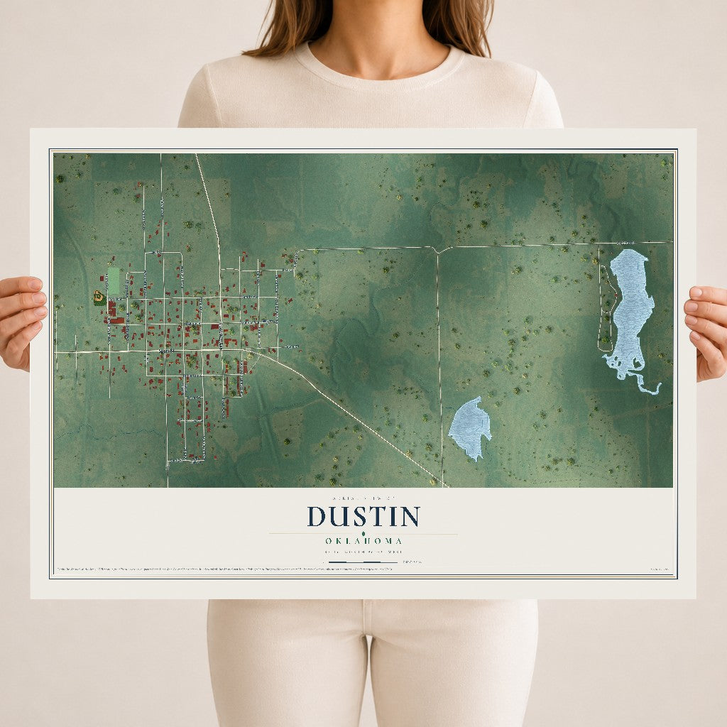 Map of Dustin, Oklahoma, 18 x 24 inch unframed archival matte print
