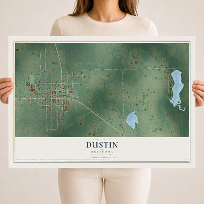 Map of Dustin, Oklahoma, 18 x 24 inch unframed archival matte print