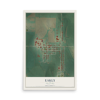 Map of Eakly, Oklahoma, 12 x 18 inch unframed archival matte print