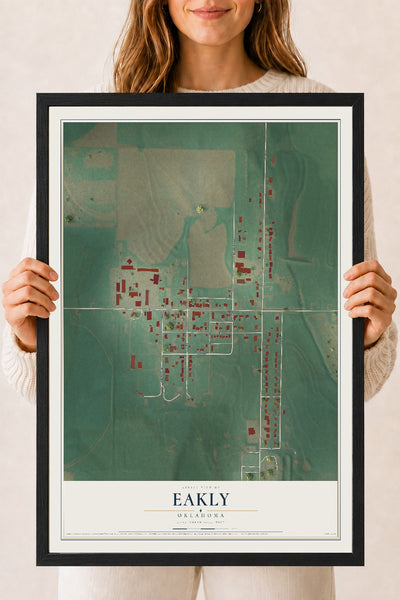 Map of Eakly, Oklahoma, 18 x 24 inch print in a black wood frame
