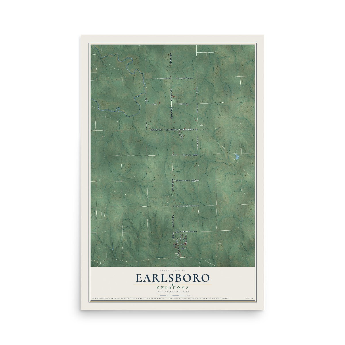 Map of Earlsboro, Oklahoma, 12 x 18 inch unframed archival matte print
