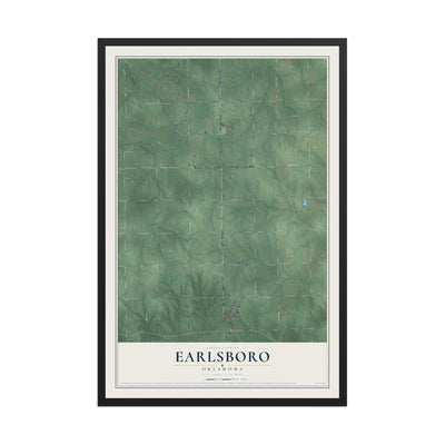 Map of Earlsboro, Oklahoma, 12 x 18 inch print in a black wood frame