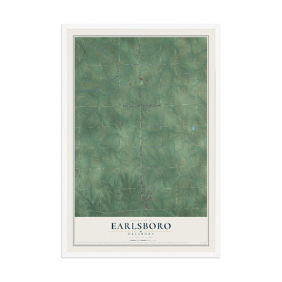 Map of Earlsboro, Oklahoma, 12 x 18 inch print in a white wood frame