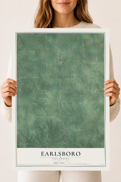 Map of Earlsboro, Oklahoma, 18 x 24 inch unframed archival matte print