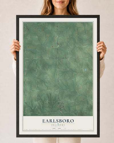 Map of Earlsboro, Oklahoma, 24 x 36 inch print in a black wood frame