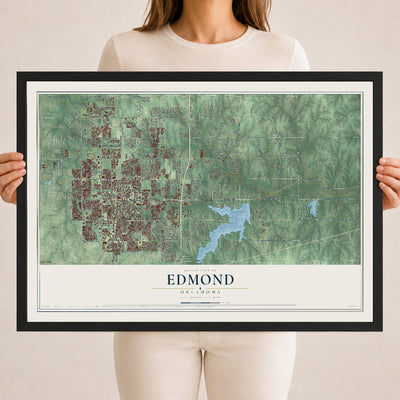 Map of Edmond, Oklahoma, 18 x 24 inch print in a black wood frame