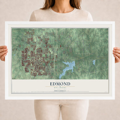 Map of Edmond, Oklahoma, 18 x 24 inch print in a white wood frame