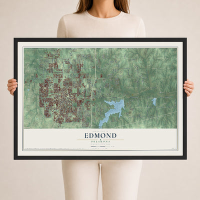 Map of Edmond, Oklahoma, 24 x 36 inch print in a black wood frame