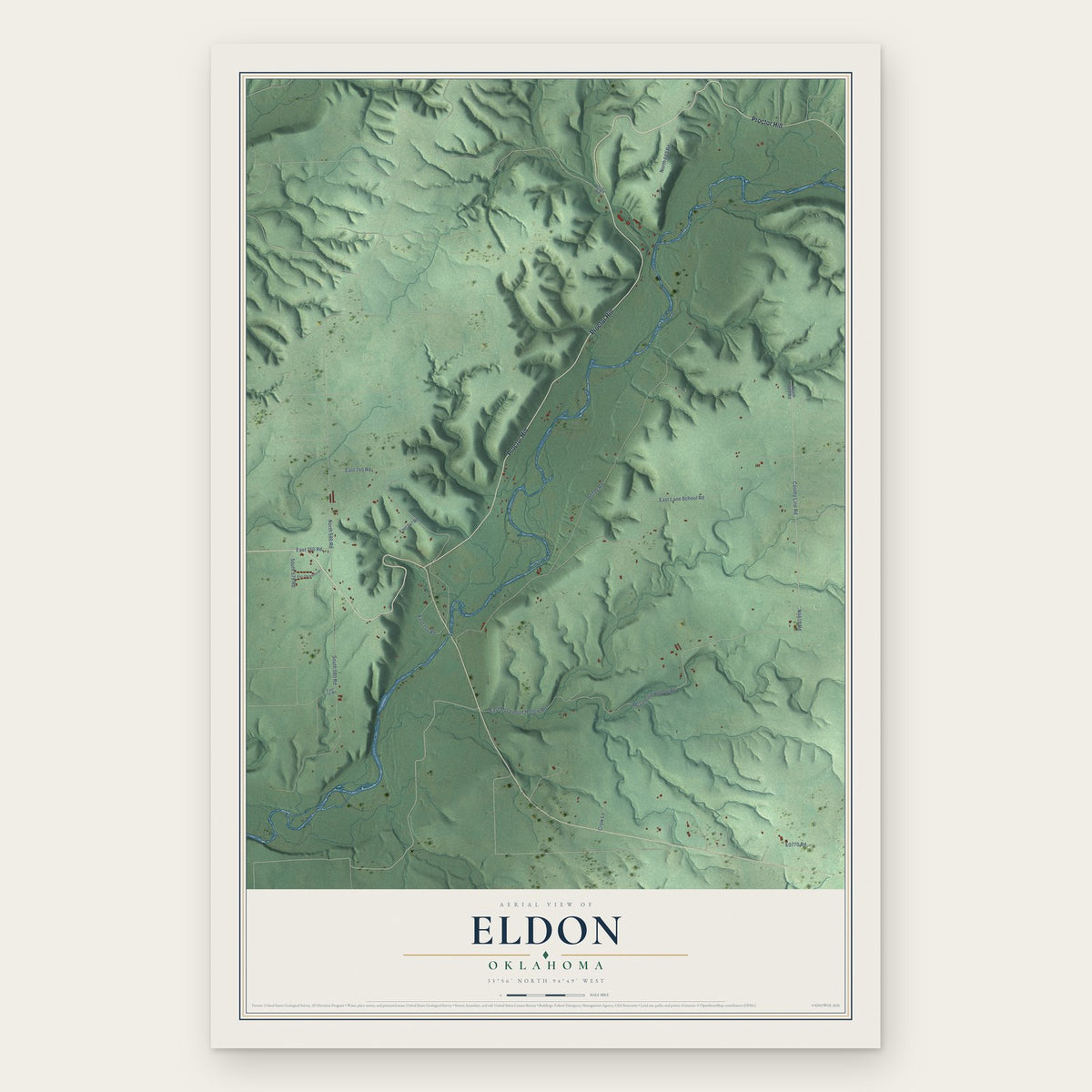 Eldon, Oklahoma map print, the full design