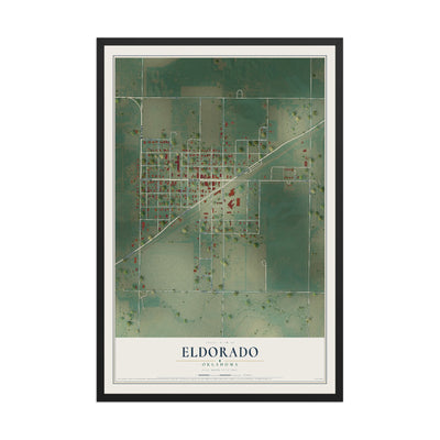 Map of Eldorado, Oklahoma, 12 x 18 inch print in a black wood frame