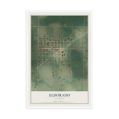 Map of Eldorado, Oklahoma, 12 x 18 inch print in a white wood frame