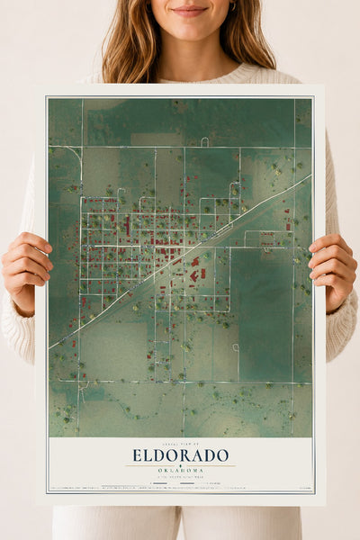 Map of Eldorado, Oklahoma, 18 x 24 inch unframed archival matte print