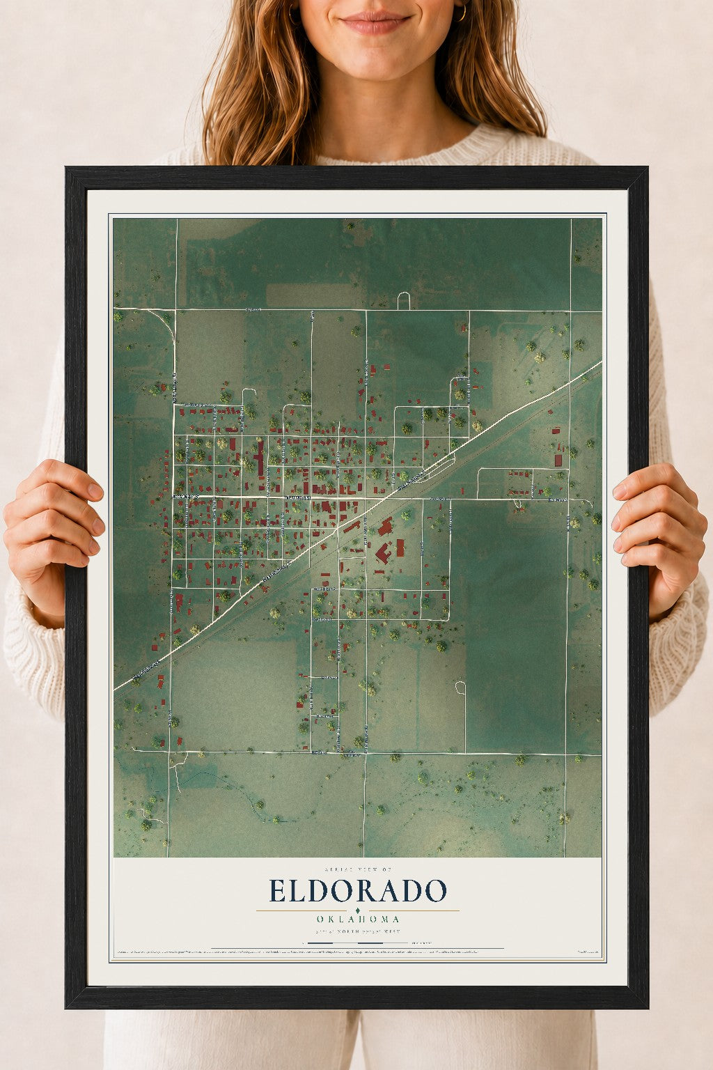Map of Eldorado, Oklahoma, 18 x 24 inch print in a black wood frame