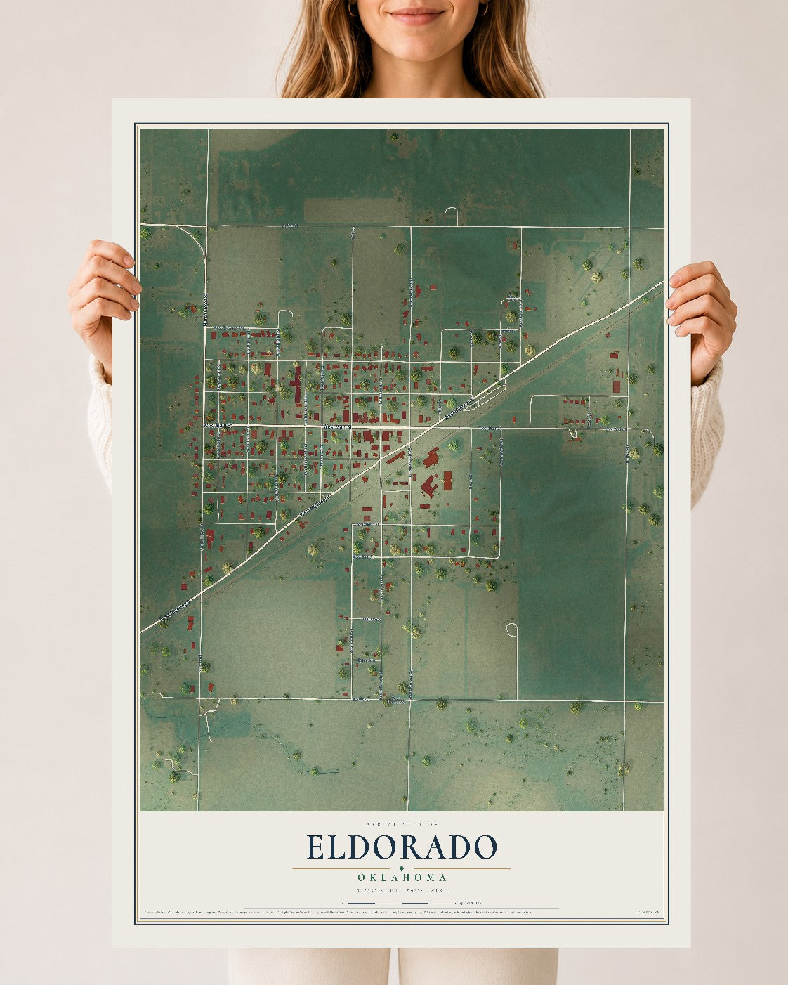 Map of Eldorado, Oklahoma, 24 x 36 inch unframed archival matte print