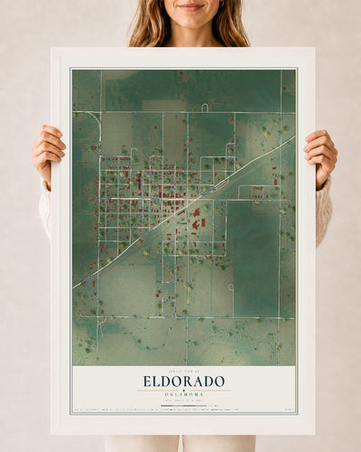 Map of Eldorado, Oklahoma, 24 x 36 inch print in a white wood frame