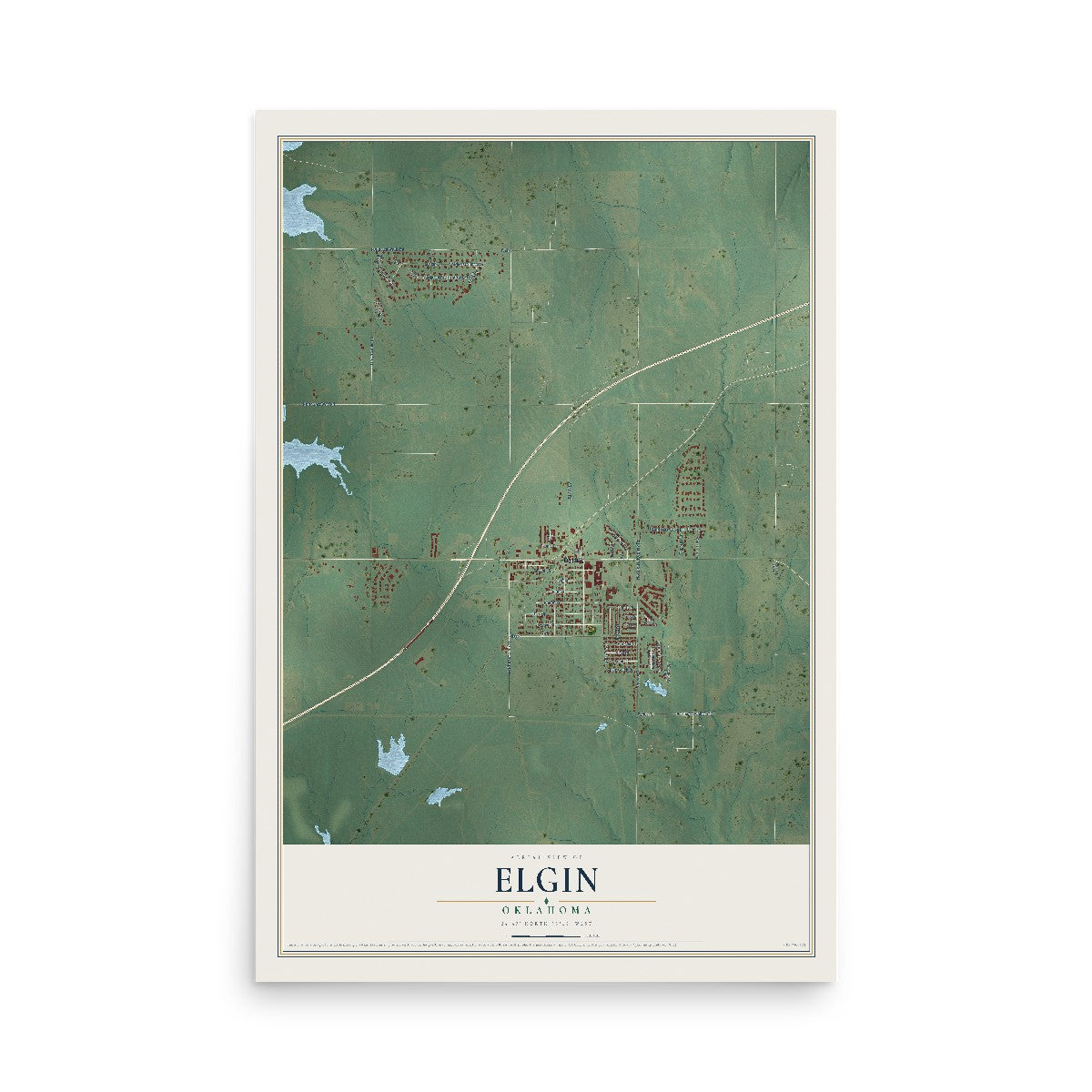 Map of Elgin, Oklahoma, 12 x 18 inch unframed archival matte print